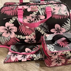 Roxy Black and Pink Floral Travel Bag Set